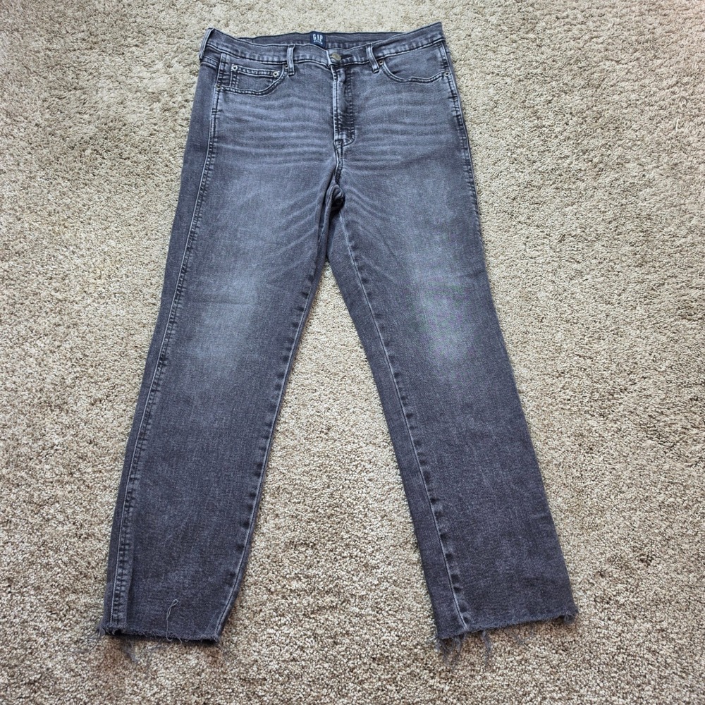 Gap Cigarette Jeans Women 12/31R Gray‎ High Rise Raw Hem Stretch Casual Athletic
